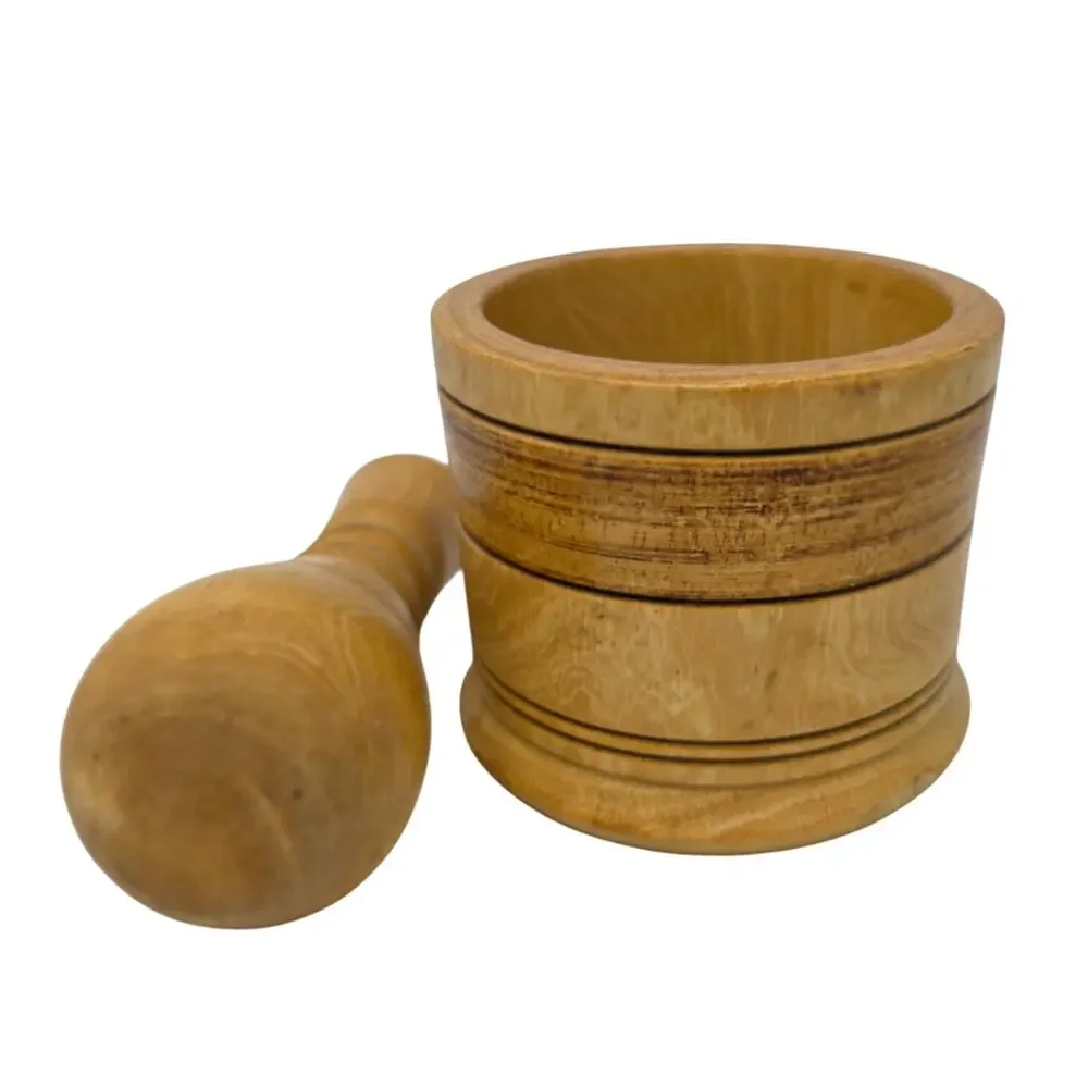 Vintage Wooden Mortar and Pestle Hand Turned Hardwood Kitchen Herb Spice Grinder